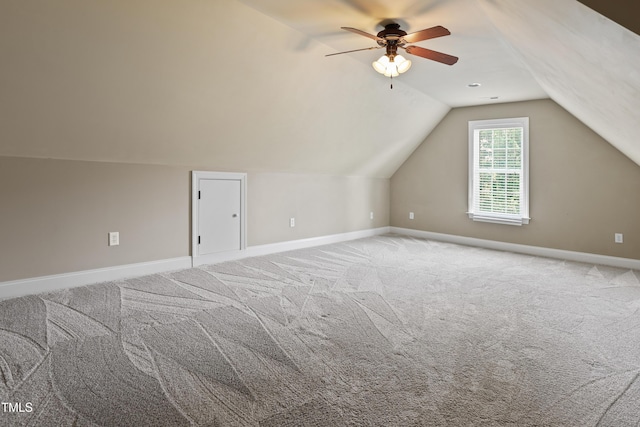 37 Meadow Oaks Cir, Smithfield, NC 27577 - bonus room with ceiling fan, vaulted ceiling, baseboards, and carpet floors