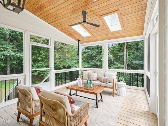 305 Promontory Point Dr, Cary, NC 27513 - sunroom / solarium featuring a skylight, lofted ceiling, a ceiling fan, and an outdoor living space