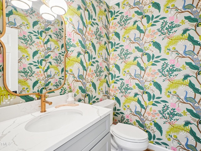 305 Promontory Point Dr, Cary, NC 27513 - bathroom featuring vanity, wallpapered walls, and toilet