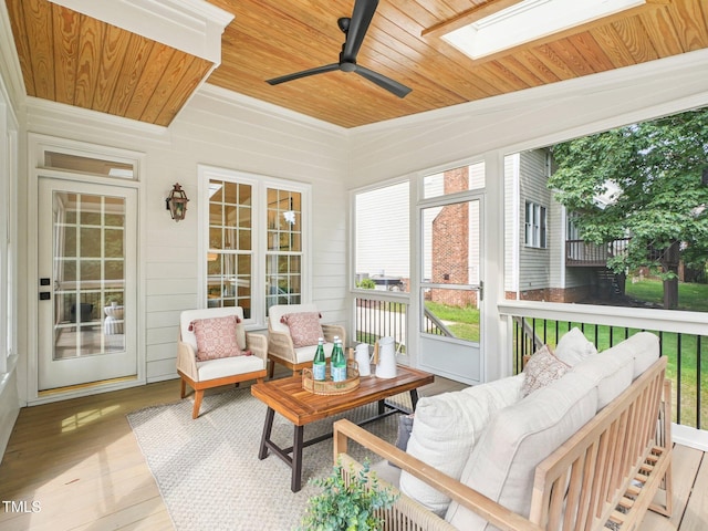 305 Promontory Point Dr, Cary, NC 27513 - sunroom with ceiling fan, outdoor lounge area, a skylight, and healthy amount of natural light