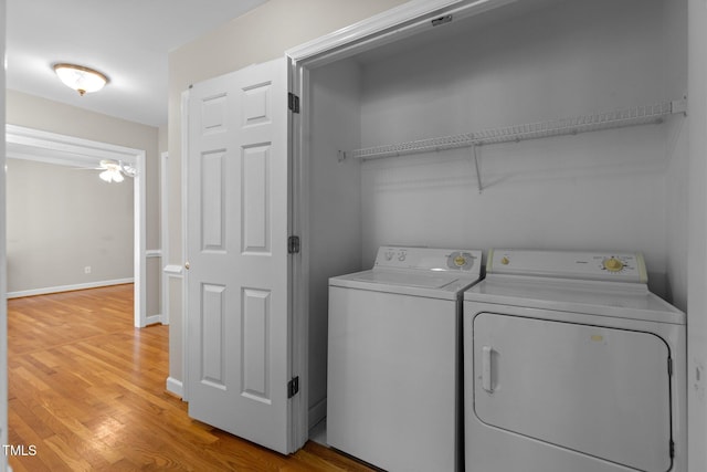 304 Foxcroft Dr, Timberlake, NC 27583 - washroom with separate washer and dryer, light wood-type flooring, and a ceiling fan