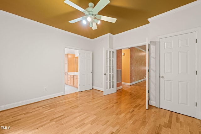4831 Crestmore Rd Unit 202, Raleigh, NC 27612 - unfurnished bedroom with crown molding, wood finished floors, connected bathroom, and a ceiling fan