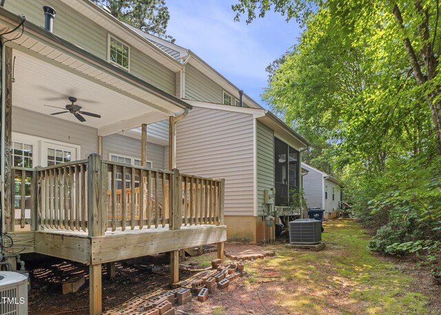 2623 Broad Oaks Pl, Raleigh, NC 27603 - back of property featuring a ceiling fan, a deck, and central air condition unit