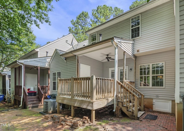 2623 Broad Oaks Pl, Raleigh, NC 27603 - back of house featuring ceiling fan, central AC, and a deck