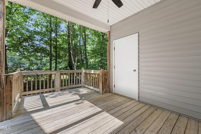 2623 Broad Oaks Pl, Raleigh, NC 27603 - wooden deck featuring a ceiling fan and view of wooded area