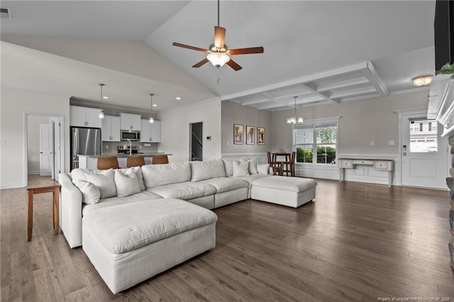 117 Titleist Ct, Raeford, NC 28376 - living area with ceiling fan, wood finished floors, recessed lighting, and a chandelier