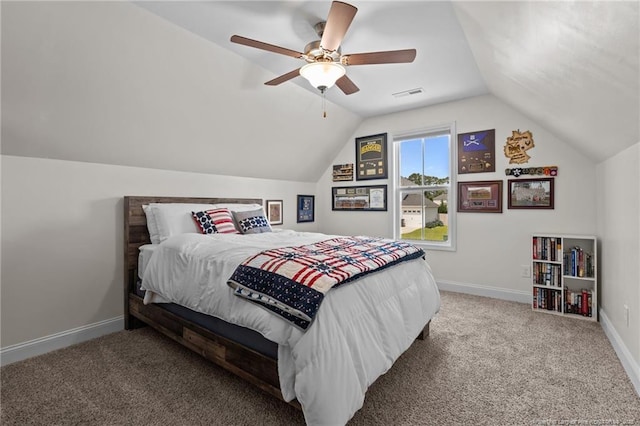 117 Titleist Ct, Raeford, NC 28376 - bedroom with lofted ceiling, carpet, baseboards, and ceiling fan