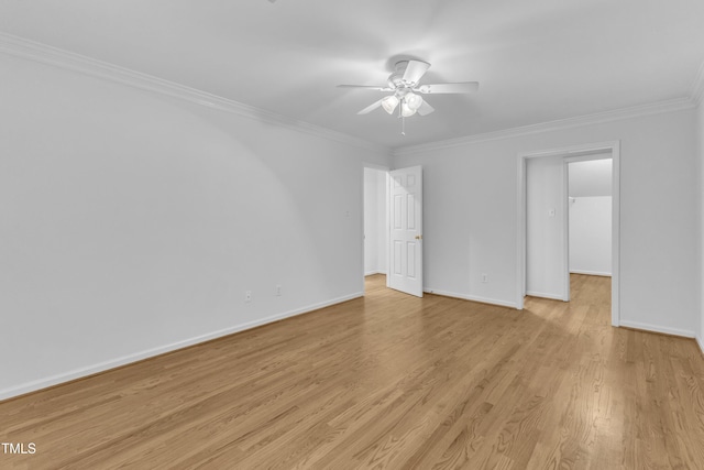 500 Center Pointe Dr, Cary, NC 27513 - empty room featuring crown molding, light wood-style flooring, ceiling fan, and baseboards