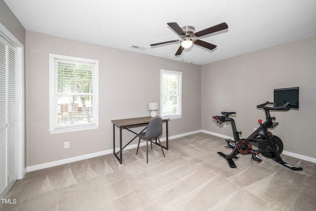4604 Townesbury Ln, Raleigh, NC 27612 - workout room featuring carpet floors, baseboards, and ceiling fan
