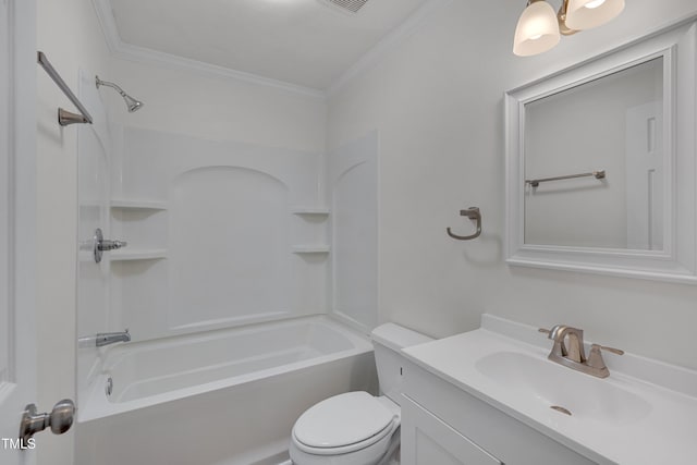 414 Craven St, Durham, NC 27704 - full bath with ornamental molding, toilet, vanity, and tub / shower combination