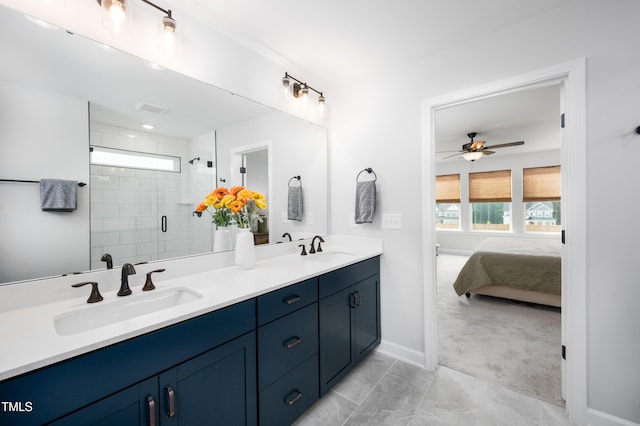 226 Castle Pond Way, Fuquay Varina, NC 27526 - ensuite bathroom with double vanity, a shower stall, and ceiling fan