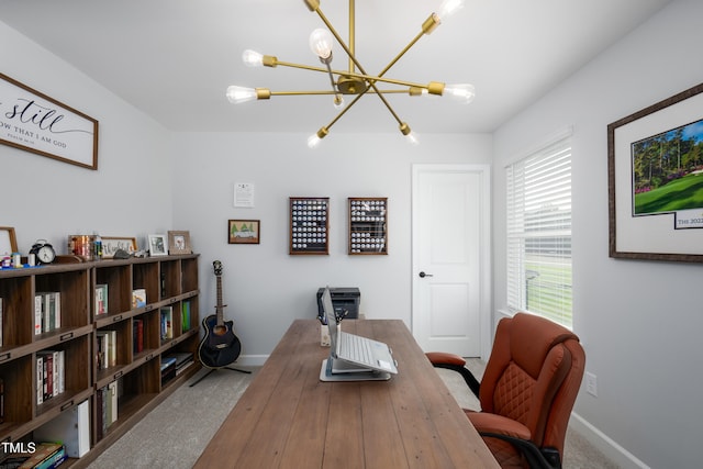 226 Castle Pond Way, Fuquay Varina, NC 27526 - carpeted office featuring a chandelier and baseboards