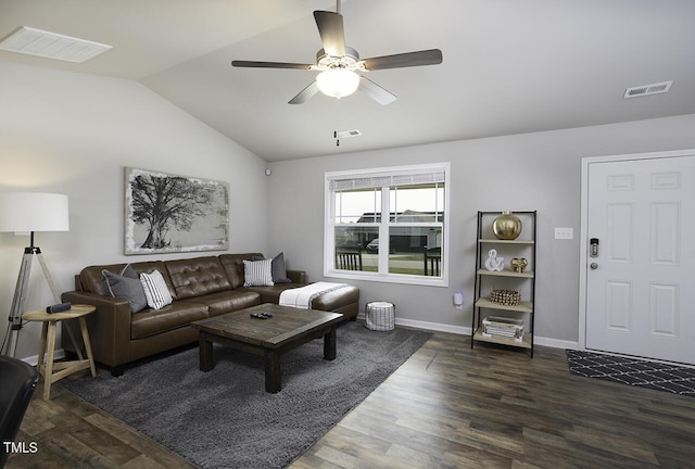 60 Falling Leaf Ln, Benson, NC 27504 - living area with ceiling fan, wood finished floors, vaulted ceiling, and baseboards