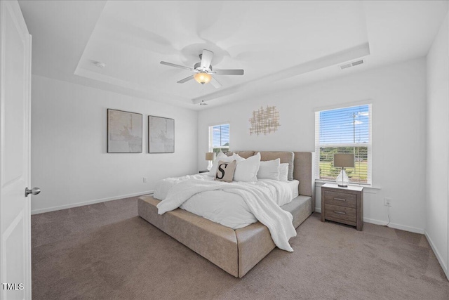 4508 Valley Crest Ln, Fuquay Varina, NC 27526 - bedroom featuring a tray ceiling, multiple windows, and light carpet
