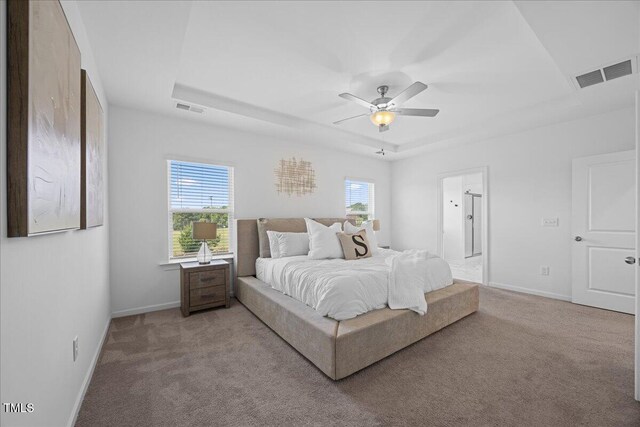 4508 Valley Crest Ln, Fuquay Varina, NC 27526 - bedroom featuring carpet flooring, a raised ceiling, baseboards, and ceiling fan