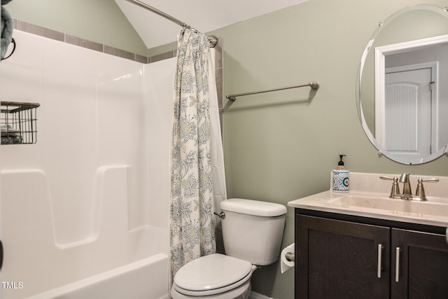 77 Redpine Ct, Clayton, NC 27520 - full bath featuring toilet, vanity, shower / bathtub combination with curtain, and lofted ceiling