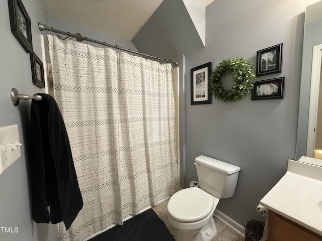 148 Langston Ridge Dr, Angier, NC 27501 - full bath featuring vanity, toilet, tile patterned floors, curtained shower, and baseboards