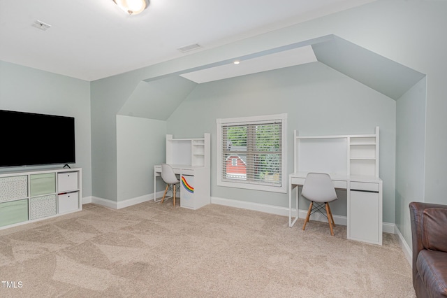 1138 Bexley Hills Bnd, Apex, NC 27502 - carpeted home office featuring lofted ceiling and baseboards