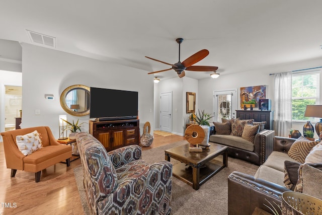 8132 Wheeler Woods Dr, Apex, NC 27539 - living room featuring ceiling fan and light wood-type flooring