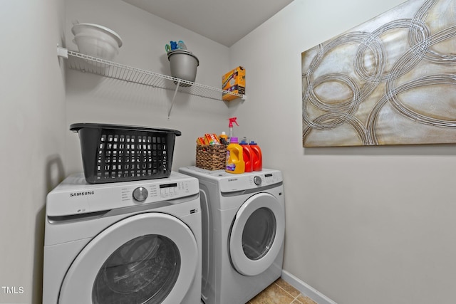 8132 Wheeler Woods Dr, Apex, NC 27539 - washroom with separate washer and dryer, baseboards, and light tile patterned flooring