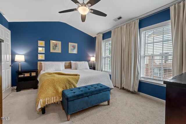 5505 Heather Garden Way, Raleigh, NC 27613 - bedroom featuring vaulted ceiling, carpet, and ceiling fan