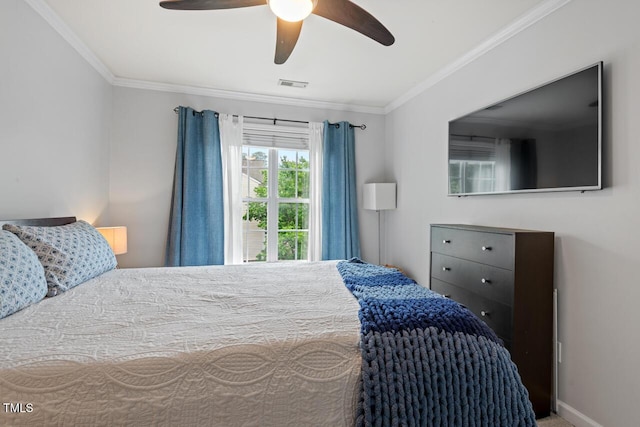 5505 Heather Garden Way, Raleigh, NC 27613 - bedroom with ornamental molding and a ceiling fan