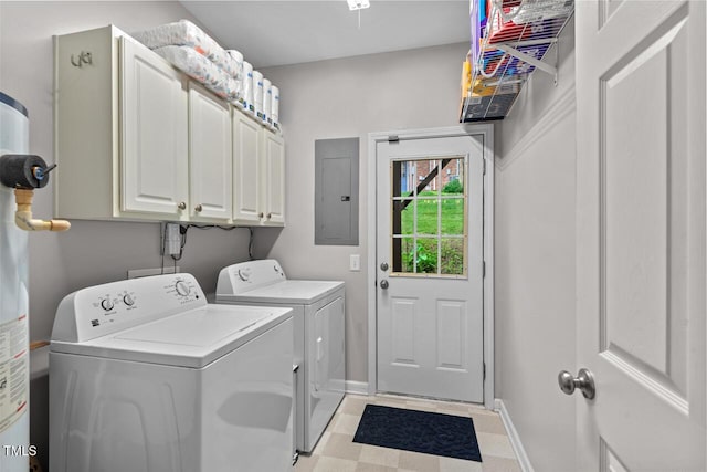 5505 Heather Garden Way, Raleigh, NC 27613 - laundry room featuring electric panel, separate washer and dryer, cabinet space, and light flooring