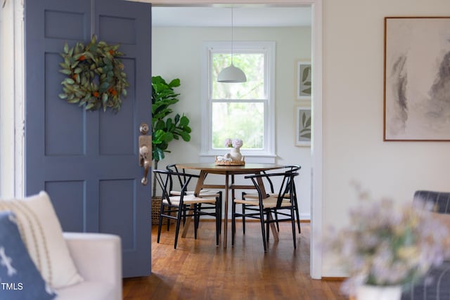 2523 Glendale Ave, Durham, NC 27704 - dining space with dark wood finished floors and baseboards