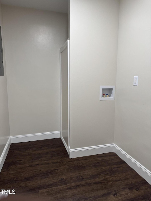 403 Oak St, Roanoke Rapids, NC 27870 - laundry room with hookup for a washing machine, baseboards, and dark wood finished floors
