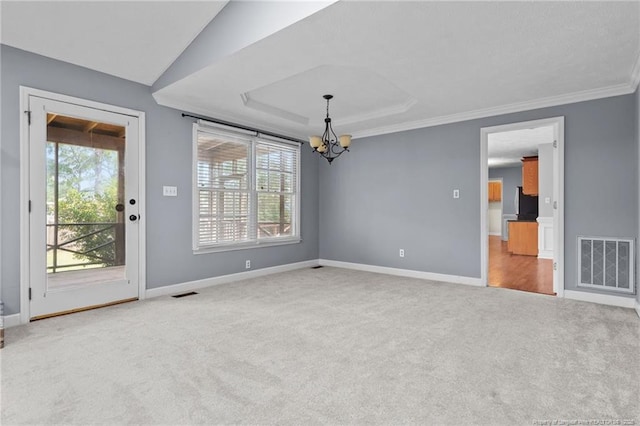 1608 Piney Creek Pl, Fayetteville, NC 28304 - unfurnished room featuring a chandelier, carpet floors, plenty of natural light, and ornamental molding
