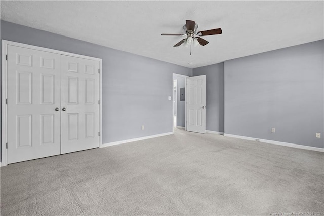1608 Piney Creek Pl, Fayetteville, NC 28304 - unfurnished bedroom with carpet floors, baseboards, electric panel, a closet, and ceiling fan