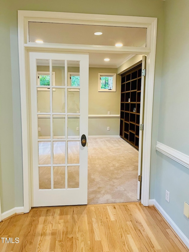 1512 Cumberland Rd, Chapel Hill, NC 27514 - doorway to outside with baseboards and wood finished floors