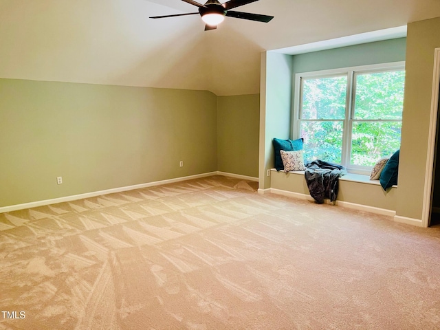 1512 Cumberland Rd, Chapel Hill, NC 27514 - additional living space featuring light carpet, ceiling fan, vaulted ceiling, and baseboards