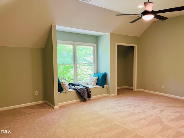 1512 Cumberland Rd, Chapel Hill, NC 27514 - unfurnished room with vaulted ceiling, ceiling fan, light carpet, and baseboards