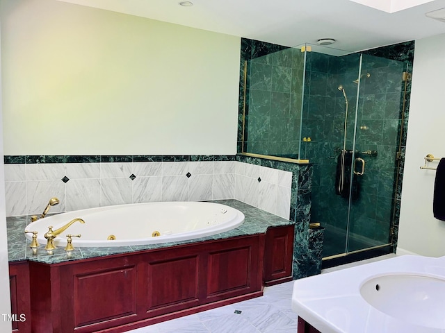 1512 Cumberland Rd, Chapel Hill, NC 27514 - bathroom featuring a whirlpool tub, a shower stall, and vanity