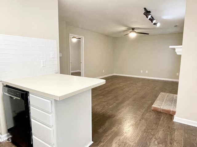 411 Gooseneck Dr Unit A1, Cary, NC 27513 - kitchen with dishwasher, a ceiling fan, dark wood-style flooring, light countertops, and white cabinets