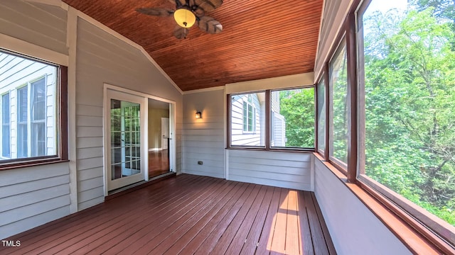 3408 Mount Pisgah Way, Cary, NC 27519 - unfurnished sunroom with lofted ceiling and a ceiling fan