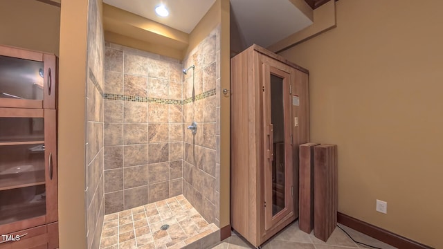 3408 Mount Pisgah Way, Cary, NC 27519 - full bathroom featuring a stall shower, tile patterned floors, and baseboards