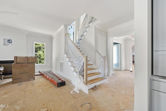 1229 Dixie Trl, Raleigh, NC 27607 - staircase featuring ornamental molding and baseboards