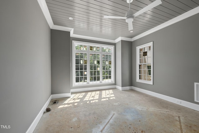 1229 Dixie Trl, Raleigh, NC 27607 - empty room featuring crown molding, a ceiling fan, and wooden ceiling