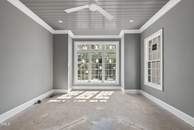 1229 Dixie Trl, Raleigh, NC 27607 - unfurnished room with crown molding, wood ceiling, and ceiling fan