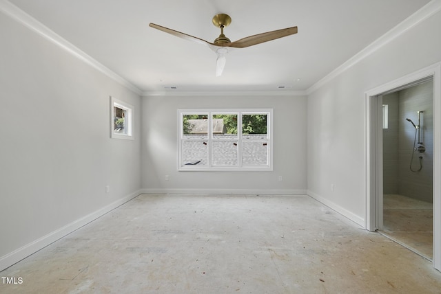 1229 Dixie Trl, Raleigh, NC 27607 - unfurnished bedroom featuring ornamental molding, ceiling fan, and ensuite bathroom