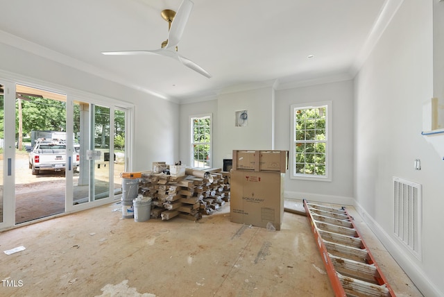 1229 Dixie Trl, Raleigh, NC 27607 - misc room with ornamental molding and ceiling fan