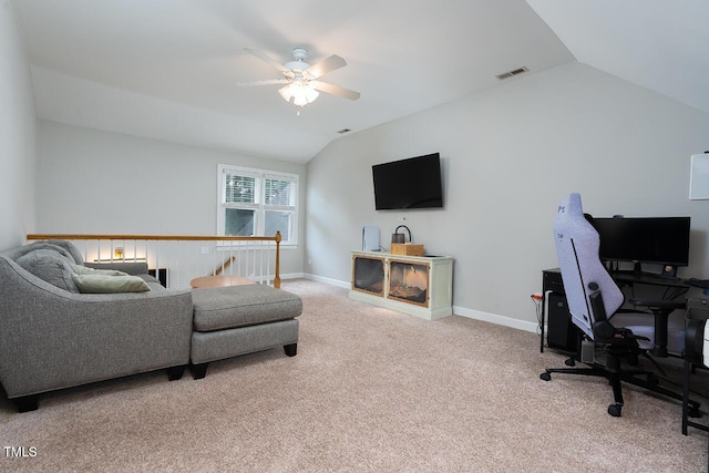3901 Phlox Rd, Raleigh, NC 27616 - home office featuring vaulted ceiling, ceiling fan, and carpet floors