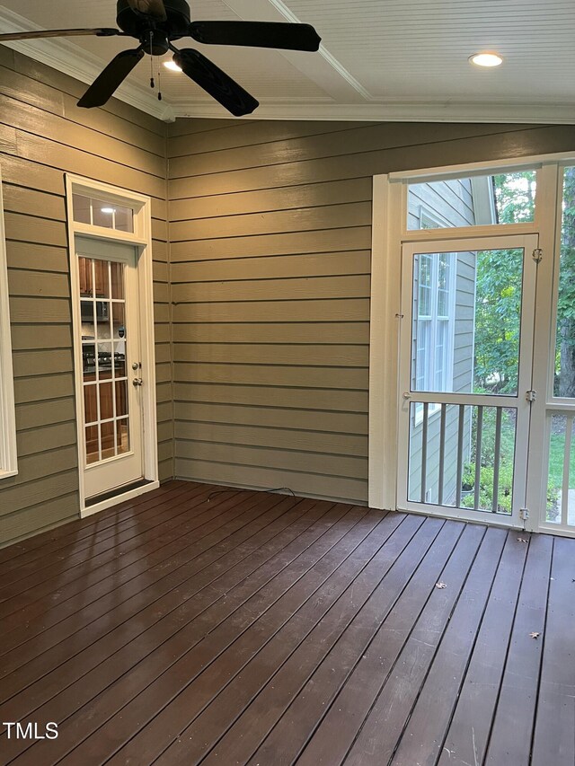 126 Riverglade Dr, Clayton, NC 27527 - unfurnished sunroom featuring a ceiling fan and plenty of natural light