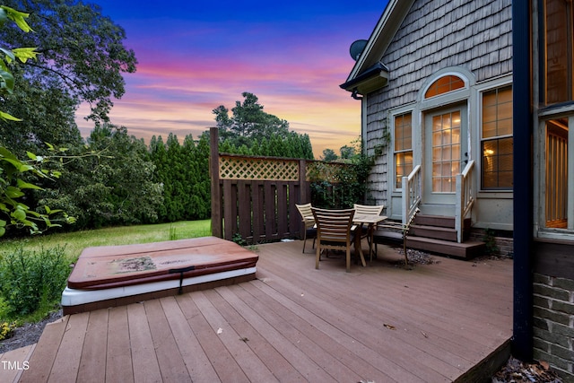 4720 Yates Mill Pond Rd, Raleigh, NC 27606 - deck at dusk featuring entry steps and outdoor dining area