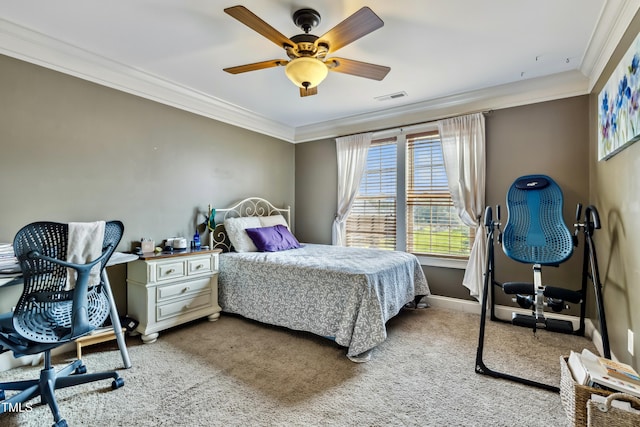 4720 Yates Mill Pond Rd, Raleigh, NC 27606 - carpeted bedroom with crown molding, baseboards, and ceiling fan