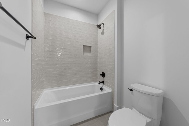 15517 Possum Track Rd, Raleigh, NC 27614 - bathroom with toilet, bathtub / shower combination, and tile patterned floors