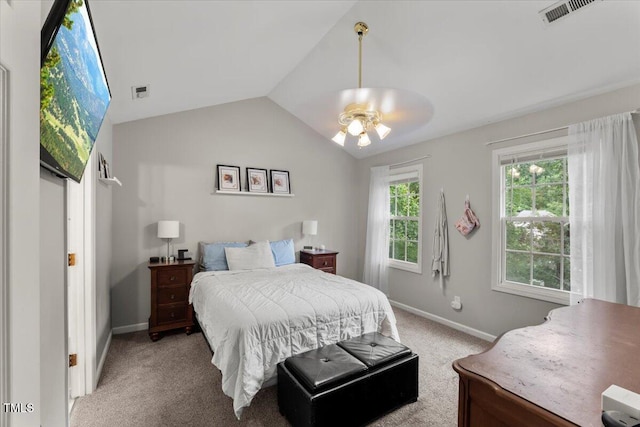 2750 Michelle Ct, Creedmoor, NC 27522 - bedroom featuring light colored carpet, lofted ceiling, and a ceiling fan