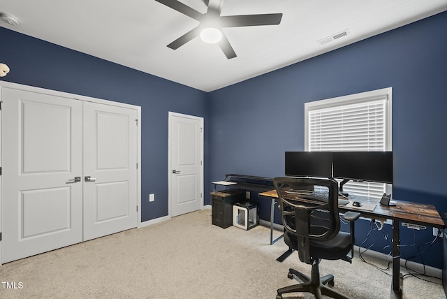 6313 Kayton St, Raleigh, NC 27616 - office area featuring ceiling fan, carpet floors, and baseboards